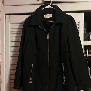 Michael Kors Black Trench Coat with Zipper Details